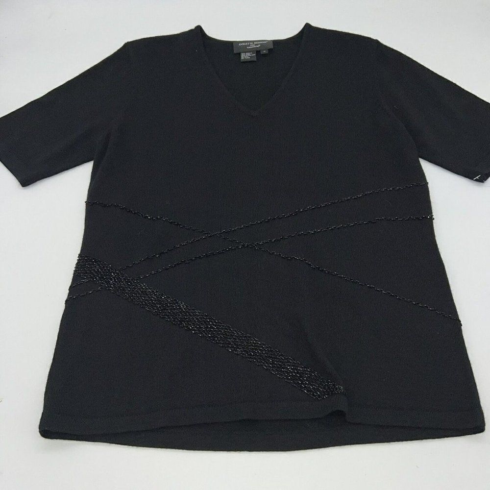 Colette Mordo Black Sequin Blouse Size Medium Wool Blend